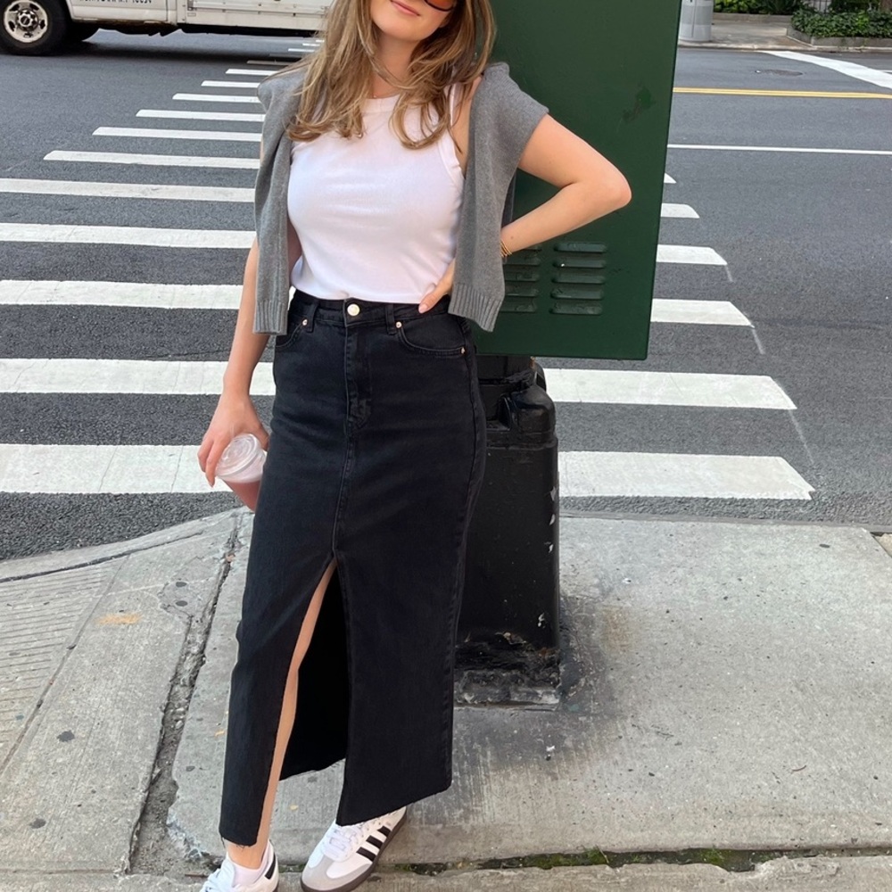 Black Denim Midi Skirt
